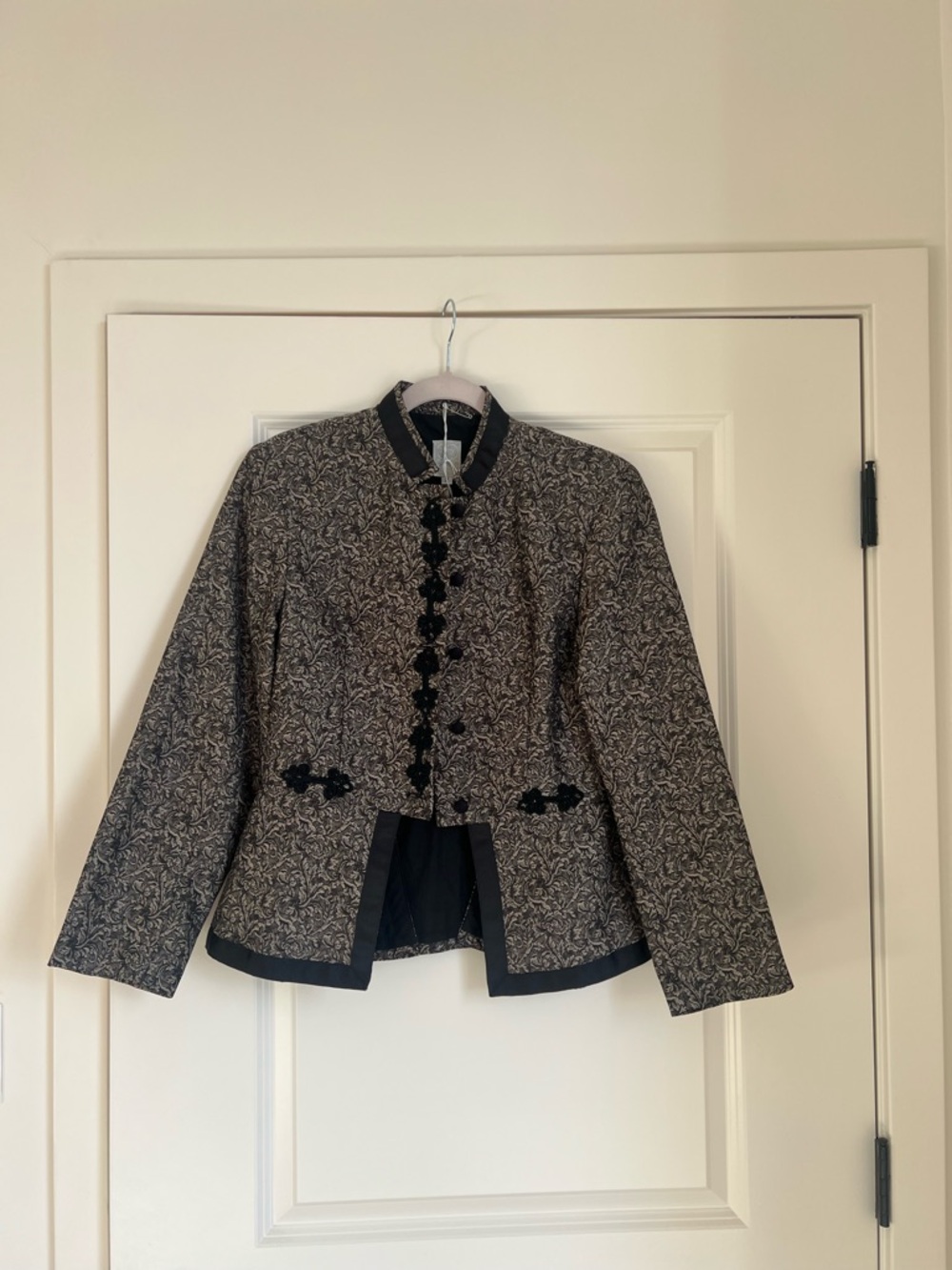 Victorian Walking Jacket Remake Black & Cream Patterned Women's Jacket